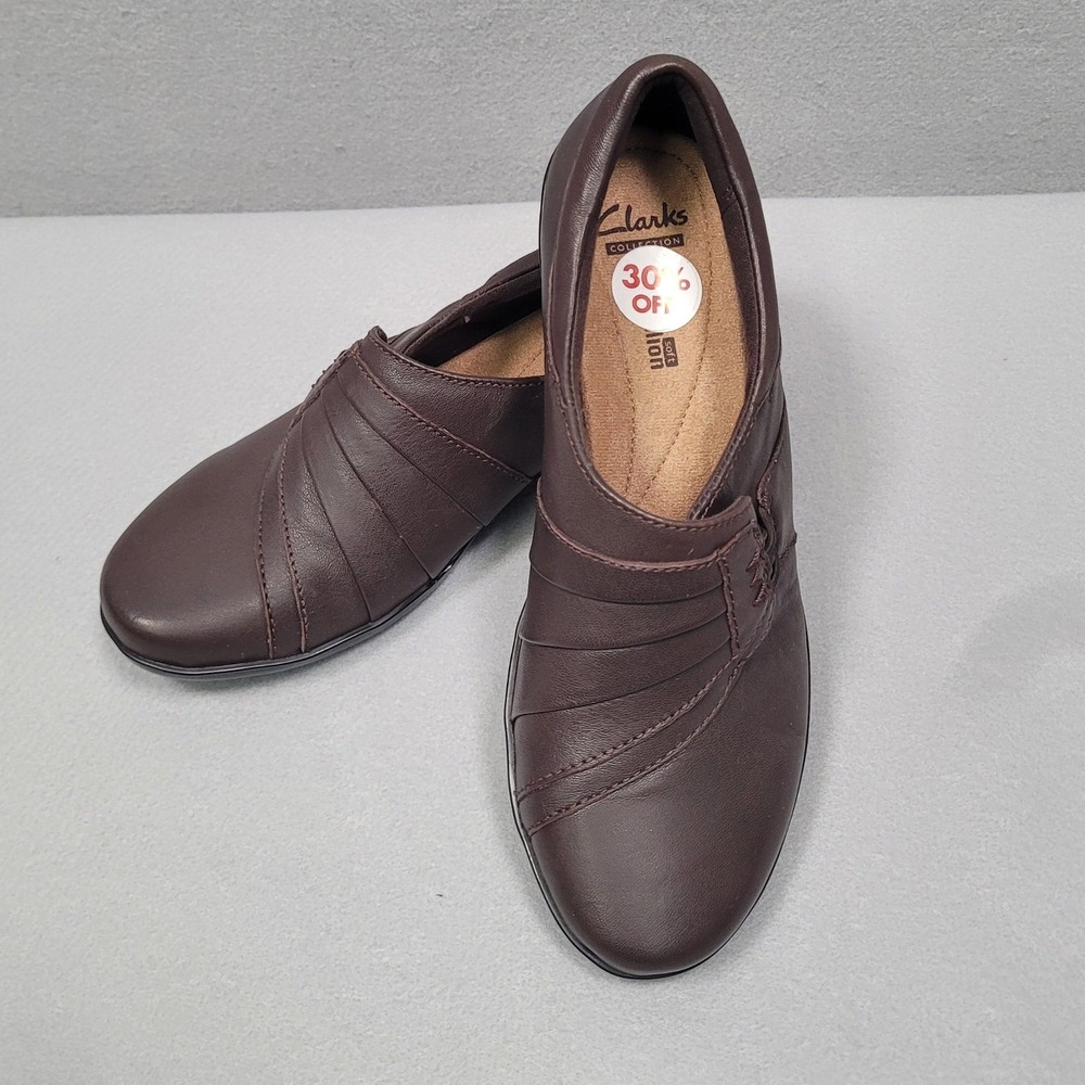 Clarks Collection Everlay Iris Brown Leather Slip On Shoes Size 6 M 261124844035